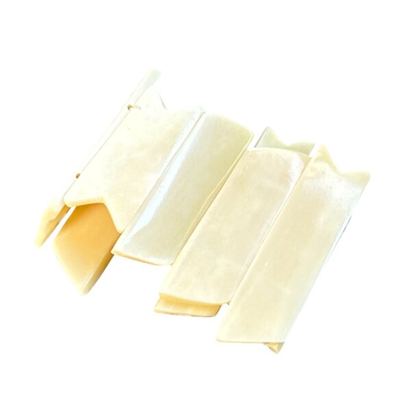 Vintage Chunky Cream Horn Bangle Bracelet Geometric Wide Stretch Cuff - Picture 5 of 16